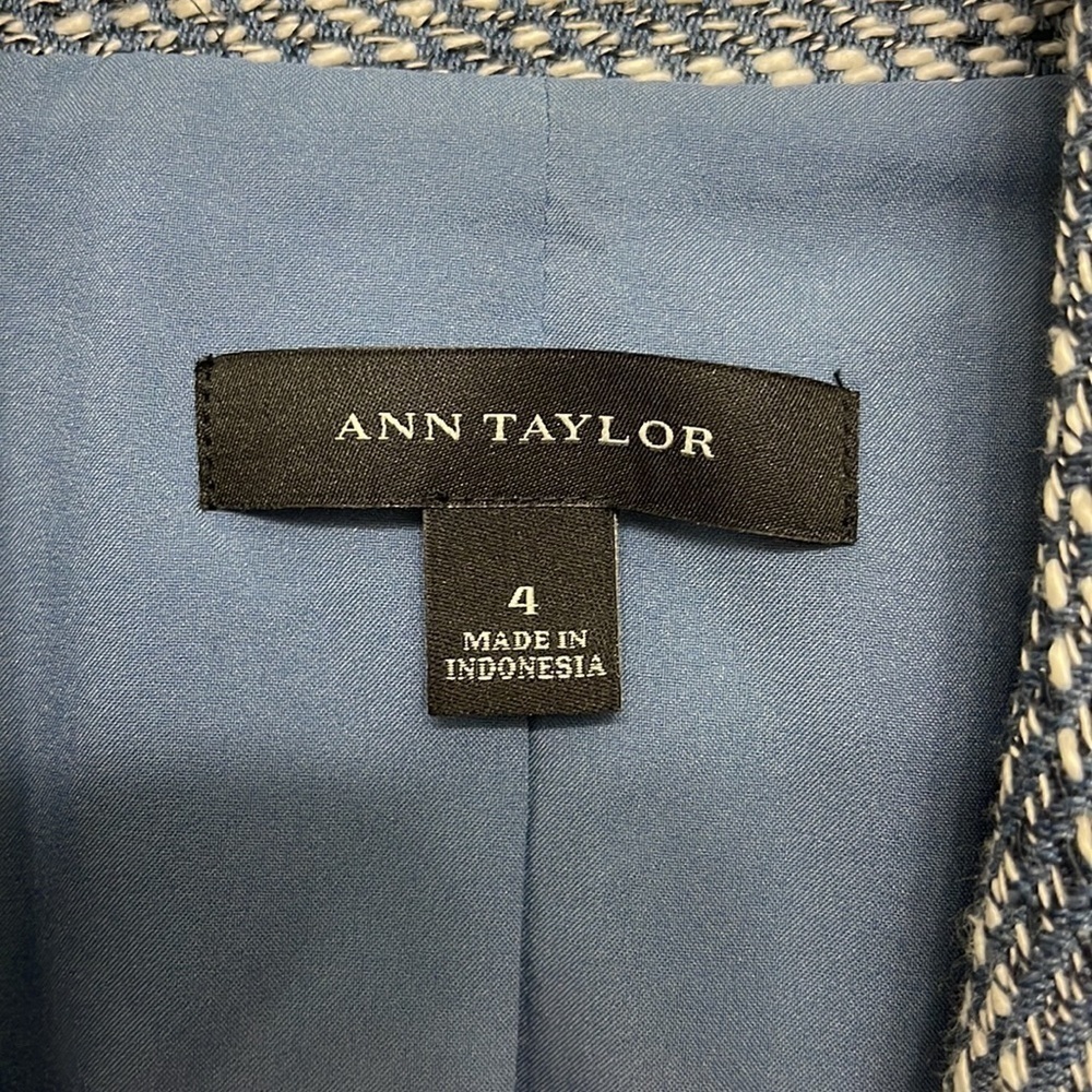 ANN TAYLOR Blue and White Blazer Workwear Size 4 - Picture 5 of 12
